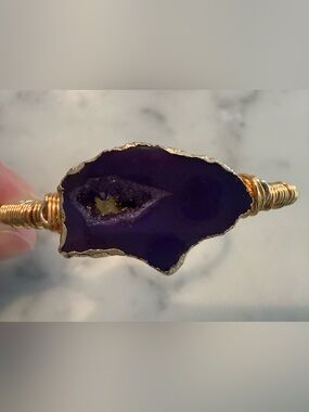 Gold Cuff Bracelet with Purple Geode Stone